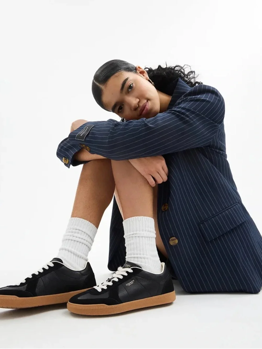 Coach Black Leather & Suede Women's Low-Top Sneakers with Gum Sole